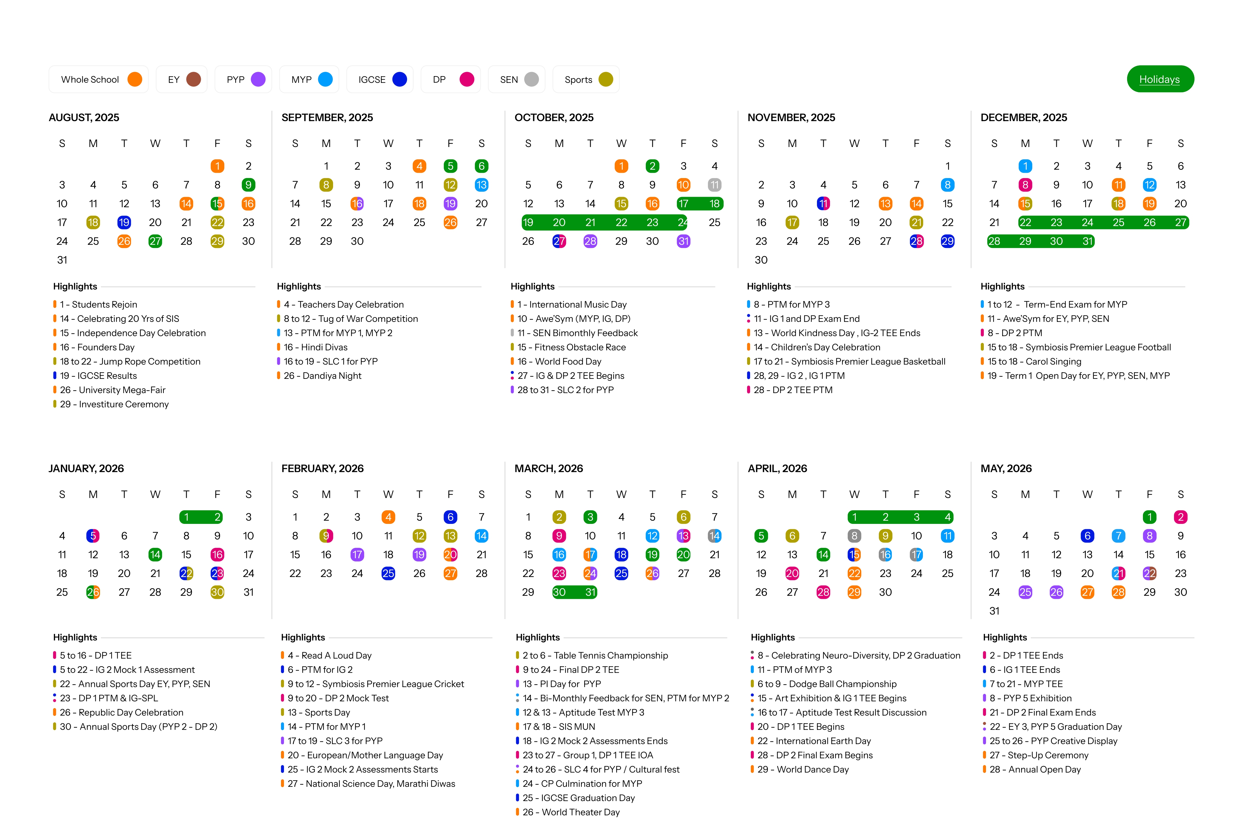 Symbiosis International School - School Calendar 2026-27
